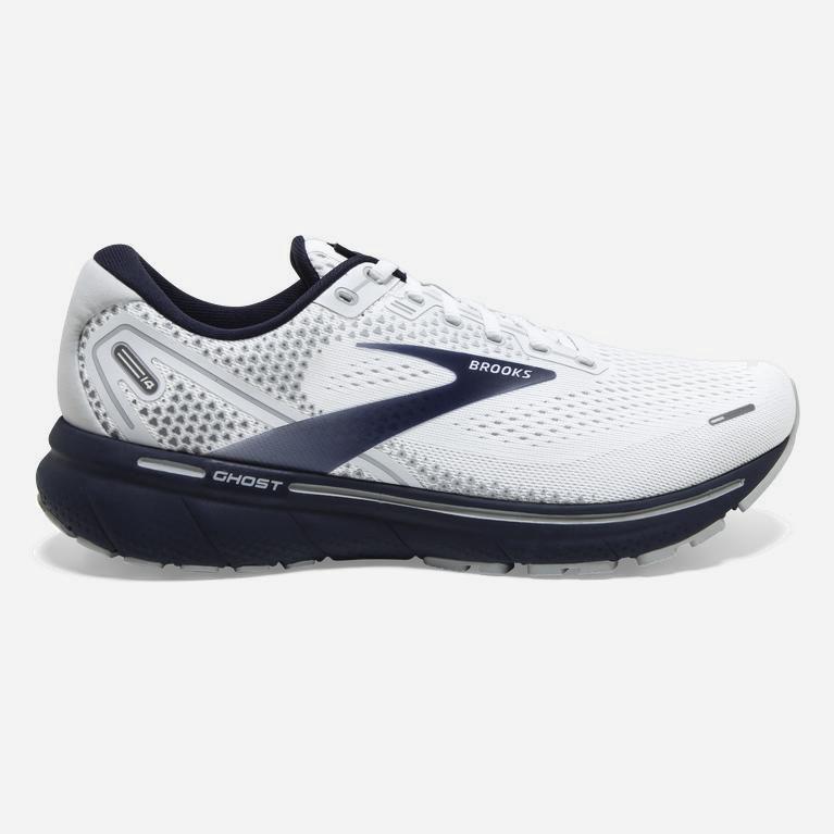 Brooks Ghost 14 Cushioned Road Løpesko Herre Online - Hvite/Grå/Marineblå - Norge (XFA483265)